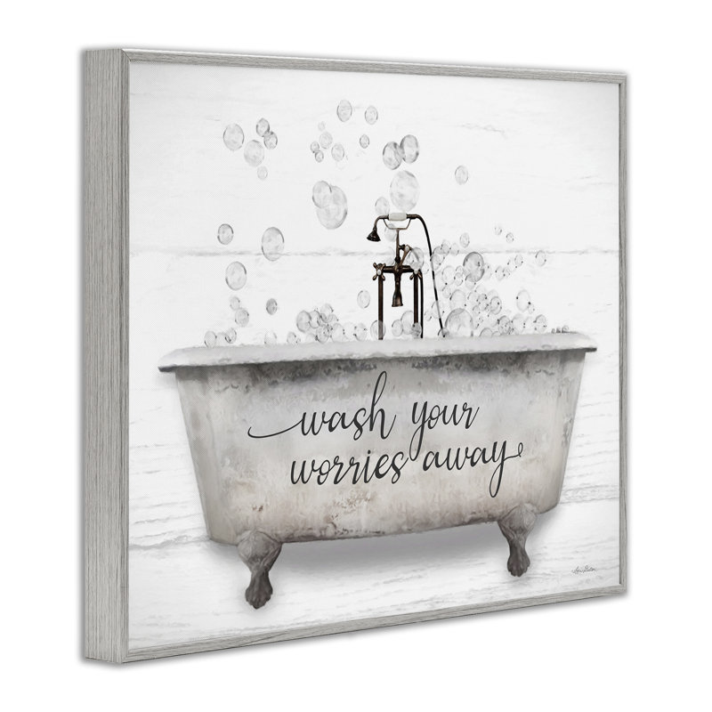 «Wash Worries Away Tub Bubble», estampe numérique encadrée par Lori Deiter, H 24 po x l 30 po, Estampe numérique Farmhouse