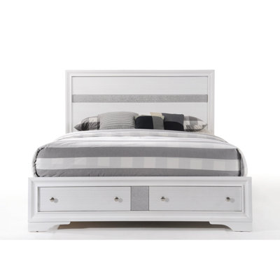 Lit de rangement blanc pour grand lit - Acrylique sans sommier 3 lattes + 5 pieds 2 tiroirs avec structure et glissière centrale en métal avec profil bas 8-10 po