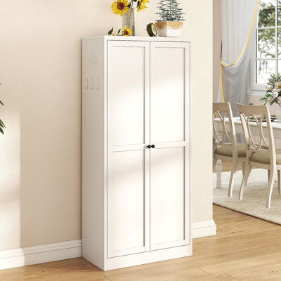 61" White Metal Kitchen Pantry Cabinet Adjustable Storage With 4 Shelves (110Lb Capacity), Heavy Duty Freestanding Pantry Organizer For Kitchen, Pantry, Living Room