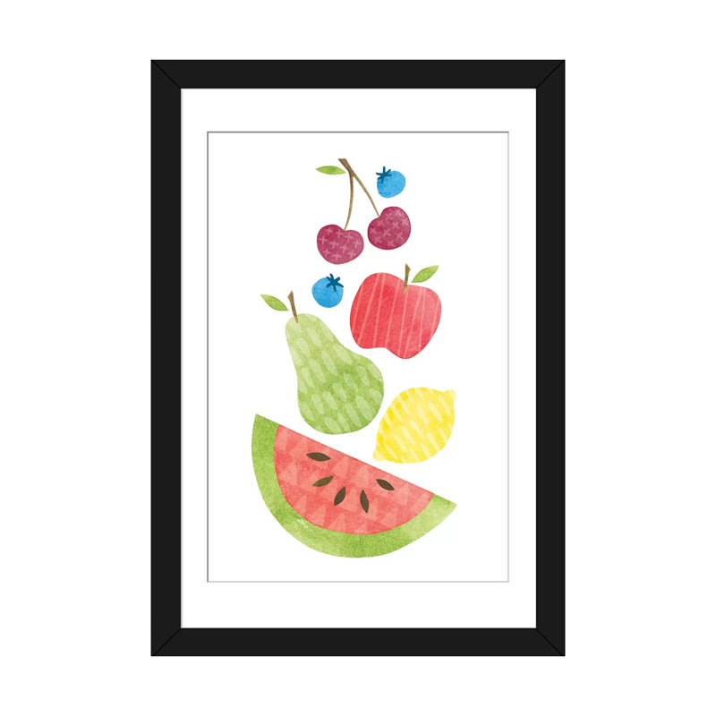 « funky fruit ii », impression sur toile, H 26 po x l 18 po x P 1,5 po, Toile avec cadre noir, Blanc