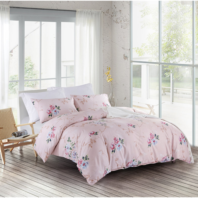 Cotton Floral Duvet Cover with Pillowcases, King Duvet Cover + 2 Pillowcases