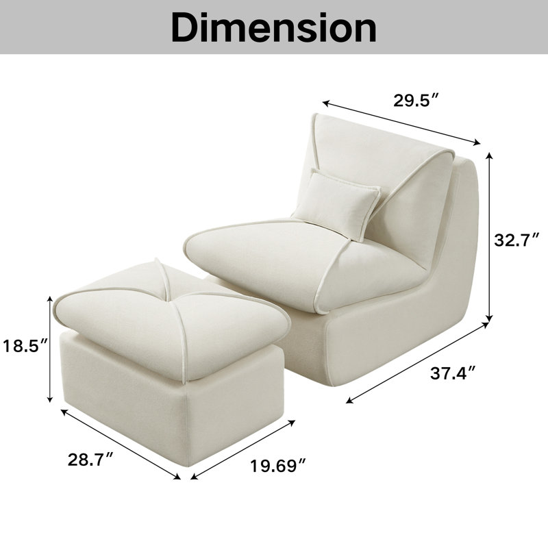 Fauteuil d'appoint rembourré avec repose-pieds Modern, Chenille beige