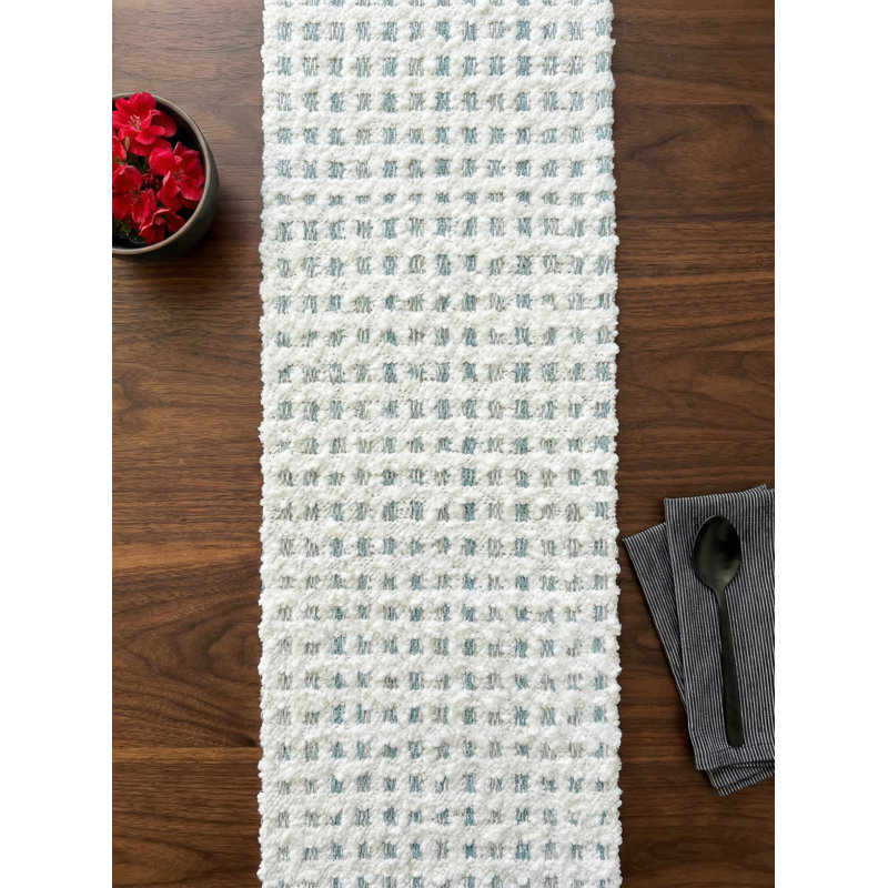 Aqua Blue Harbor Tweed Indoor Outdoor Table Runner 14x72, Aqua Blue
