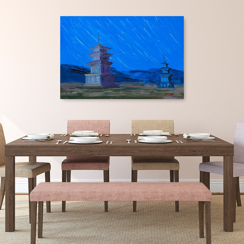 Ancienne Pagode, ciel nocturne, architecture mystique sereine, paysage dramatique, H 32 po x l 48 po