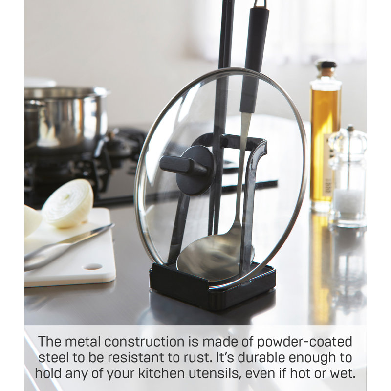 Compact Black Plastic Kitchen Utensil and Lid Stand