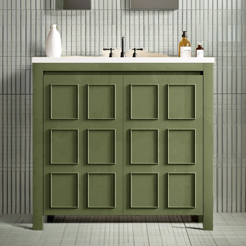 Organisateur de meuble-lavabo 36 po avec lavabo, ensemble d'armoire combiné, armoire de rangement pour salle de bain, Vert