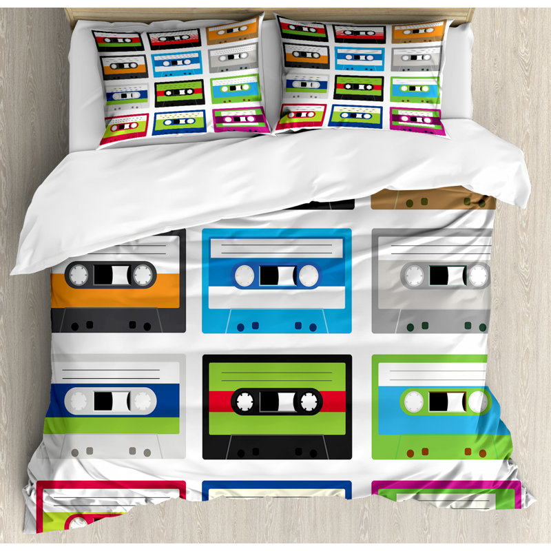 Retro Cassette Tape Print King Duvet Cover Set