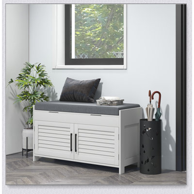 Shoe Bench, Entryway Bench with Shoe Storage, Cushion, Hidden Compartments, Adjustable Shelves and Shutter Doors, 35.4" Shoe Organizer for Entryway, H by Ebern Designs