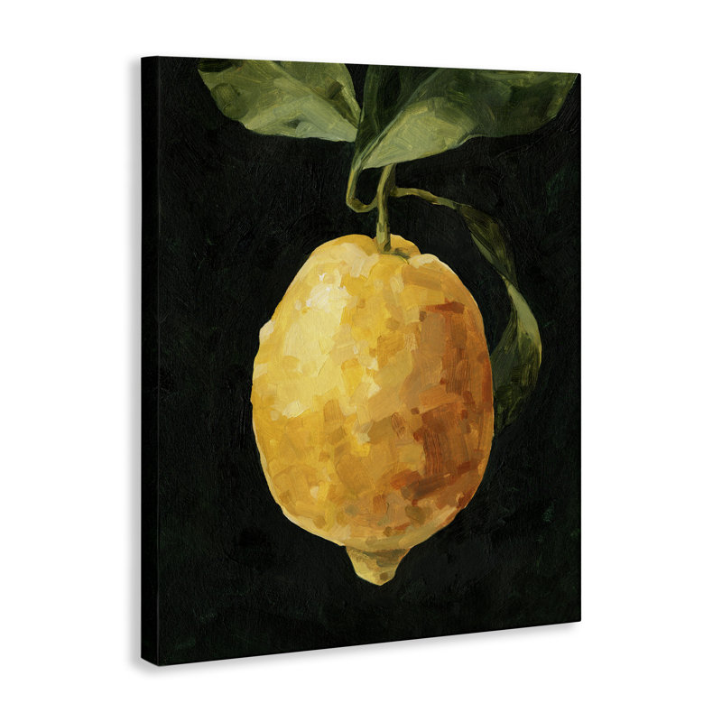 «Abstract Yellow Lemon on Vine Pop over Black» par Emma Caroline - impression d'art graphique, H 48 po x l 36 po