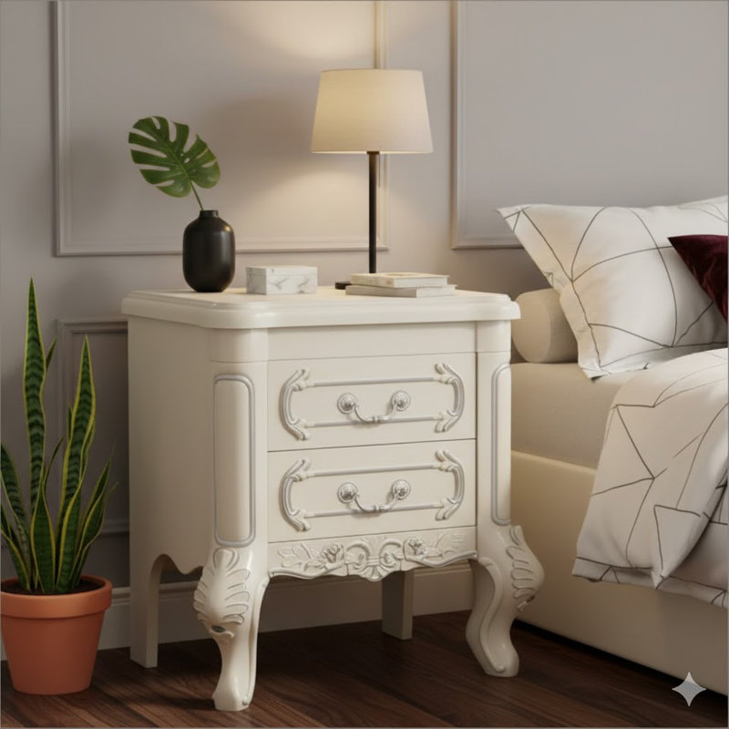 Elegant Bedside Table,Carved Nightstand,End Table,Nightstand