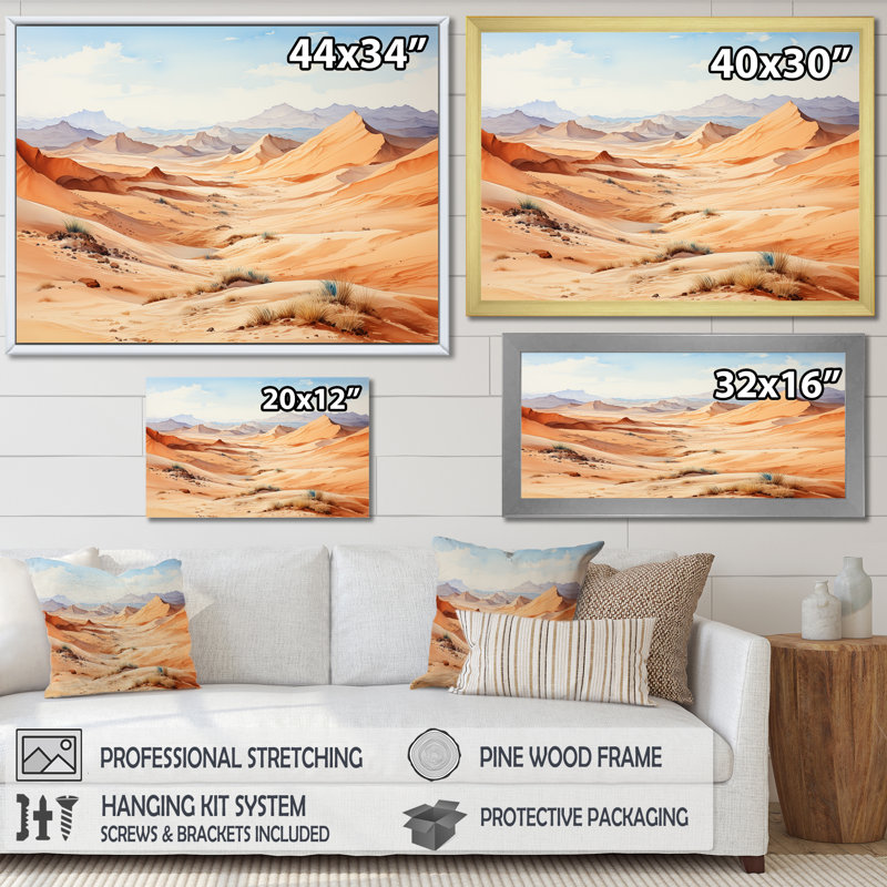 Paysage désertique du Sahara sur toile, Cadre flottant noir, H 12 po x l 20 po x P 1 po