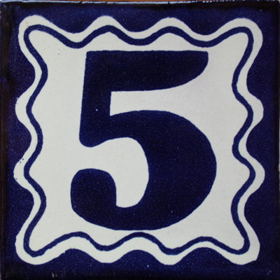 4.2" x 4.2" 3pcs TalaMex Blue Talavera Tile Number Five