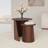 Ensemble de 2 tables gigognes rondes en bois de manguier Yency - brun foncé