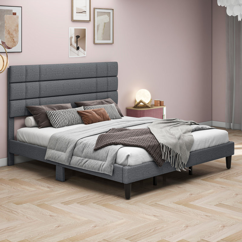 Lit plateforme tapissier, Très grand, Gris