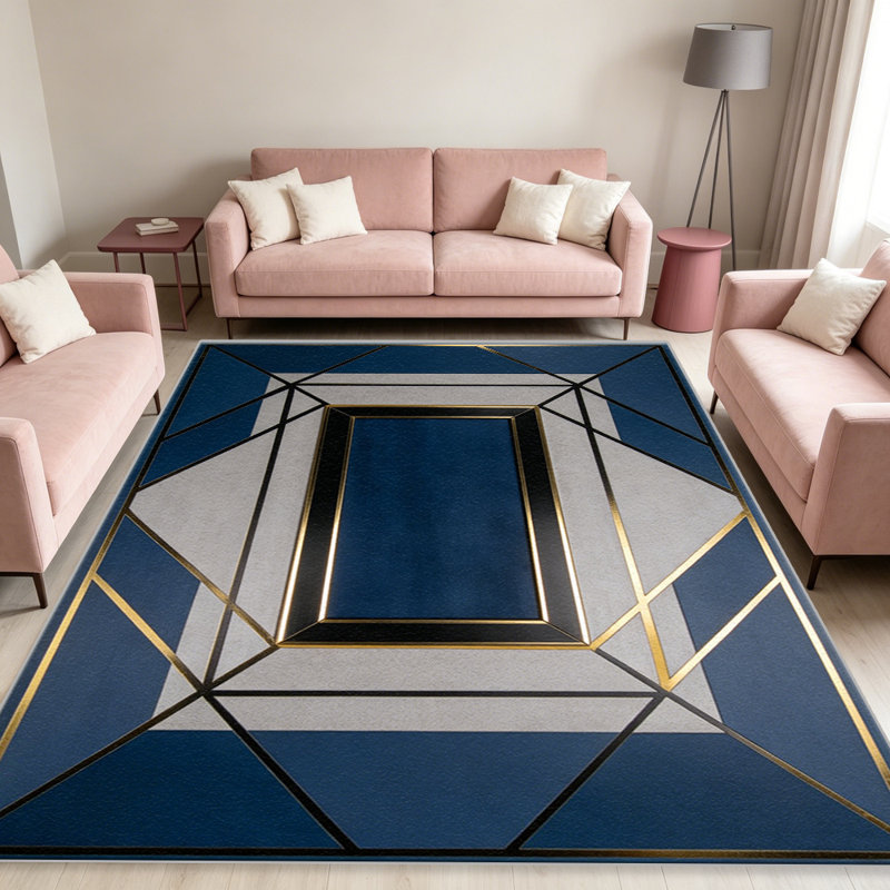 Navy Gold Art Deco carpet-easy to clean, machine-washable, soft and comfortable; suitable for door mats, kitchens, living rooms, bedrooms, corridors, and laundry areas. Easy to clean, durable carpet for home decoration.