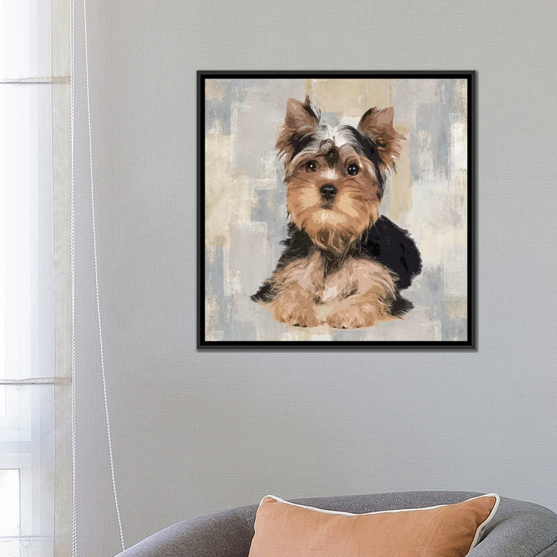 « yorkshire terrier », impression sur toile, H 18 po x l 18 po x P 1,5 po, Toile avec cadre noir, Pas de tapis