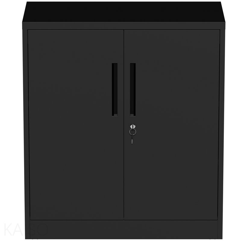 Metal Storage Cabinet With Lock, 2-Door Garage Storage Cabinet With 2 Adjustable Shelves, Heavy Duty Steel File Cabinet For Home, Office, Garage, School (Black, 35.4"H)
