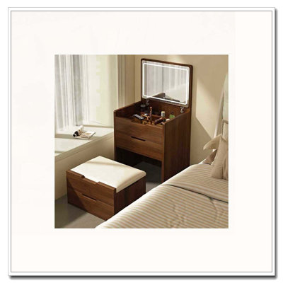 3 Drawers Vanity Desk with Plip Top Mirror,Small Make Up Vanity Set with Visible Glass Desktop
