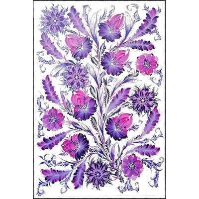 Machine Washable Floral Patterned Blue and Purple Modern Decorative Area Rug