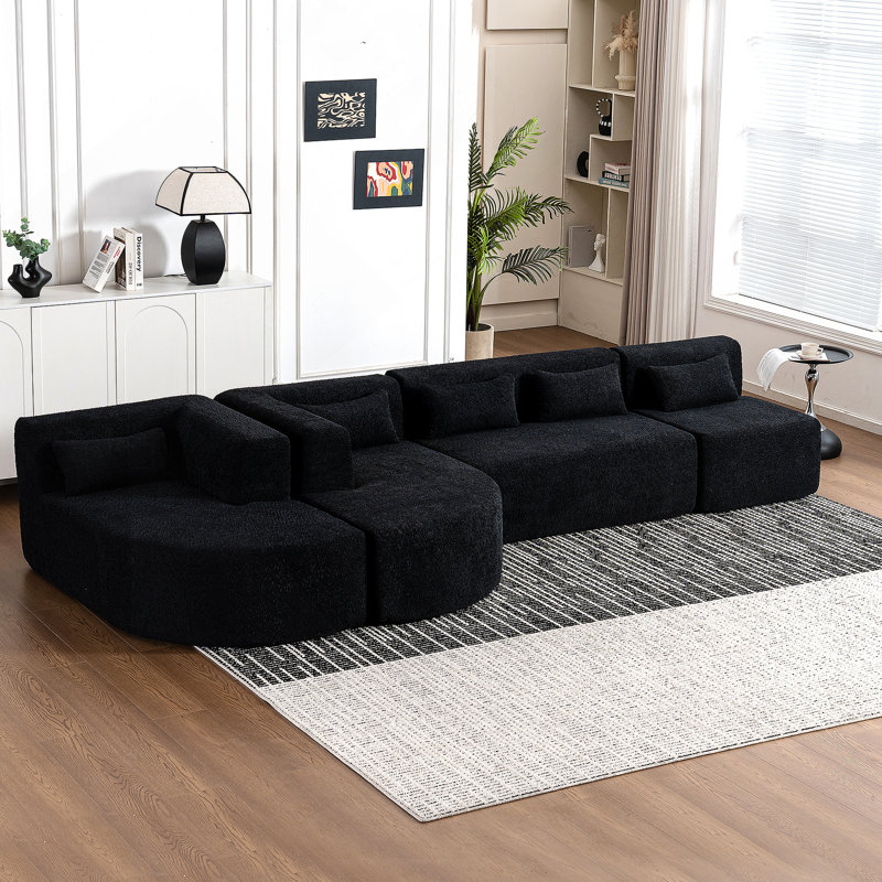 Canapé en polyester noir avec accoudoirs carrés, Noir