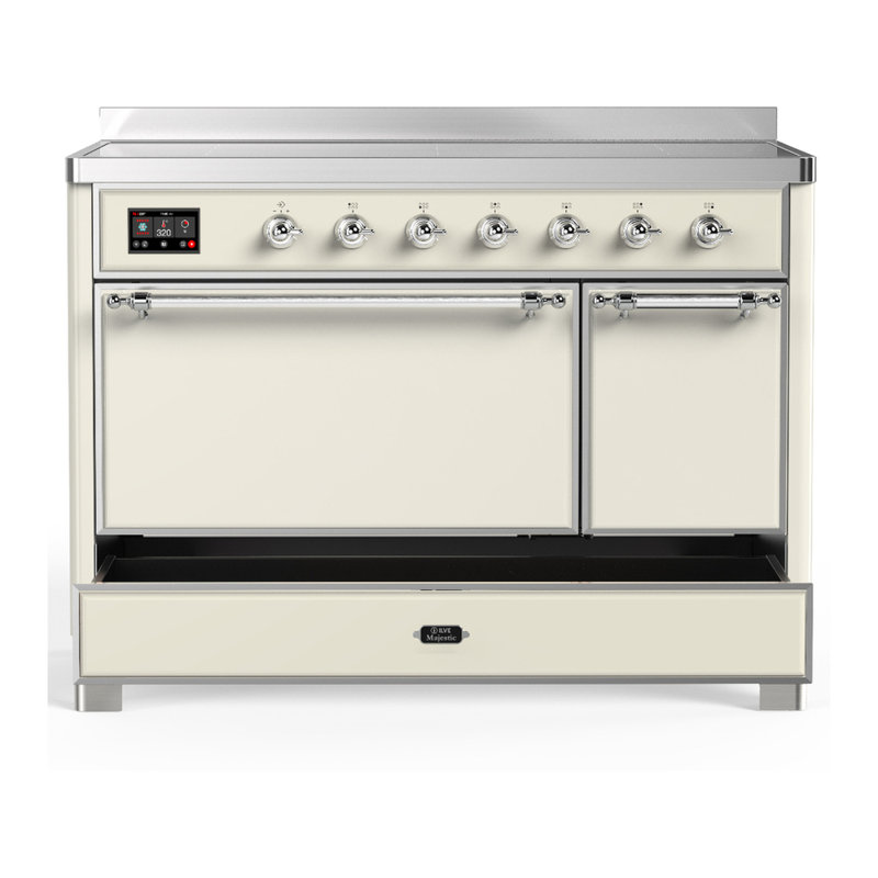 Cuisinière à induction 48 pouces avec 6 éléments à induction en blanc antique Majestic III Series (garniture chromée)