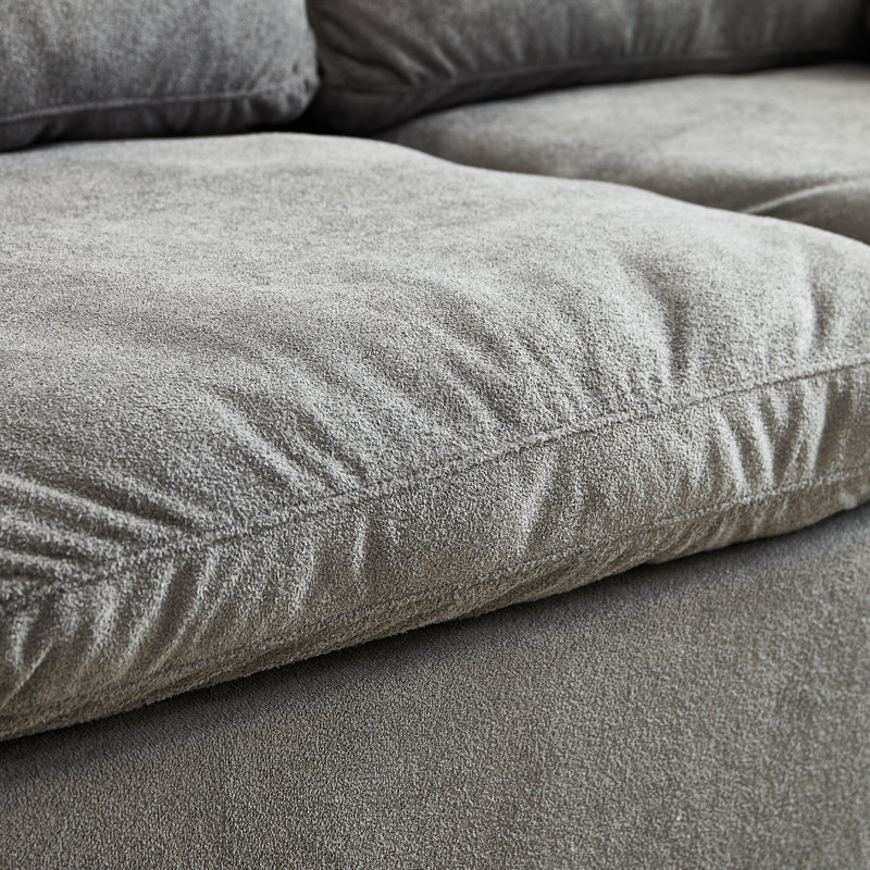 Modular Deep Seat Sofa, High-Resilience Foam Couch with Plush Towel Fabric, Movable Back Cushions, Compressed in Box, Modern Low-Profile Sofa for Living Room