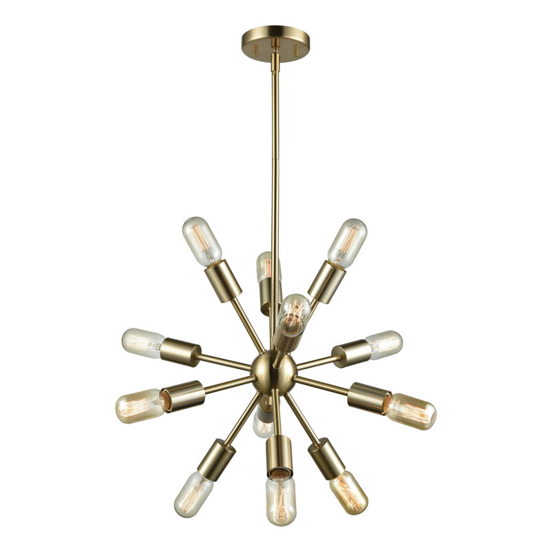 Lustre à 12 lumières de 16 po de large Delphine - laiton satiné, H 16 po x l 16 po x P 16 po