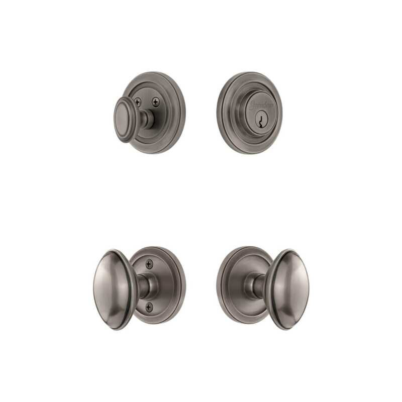 Grandeur Circulaire Rosette Entry Set with Eden Prairie Knob in Antique Pewter, Lifetime Brass, 2.375"