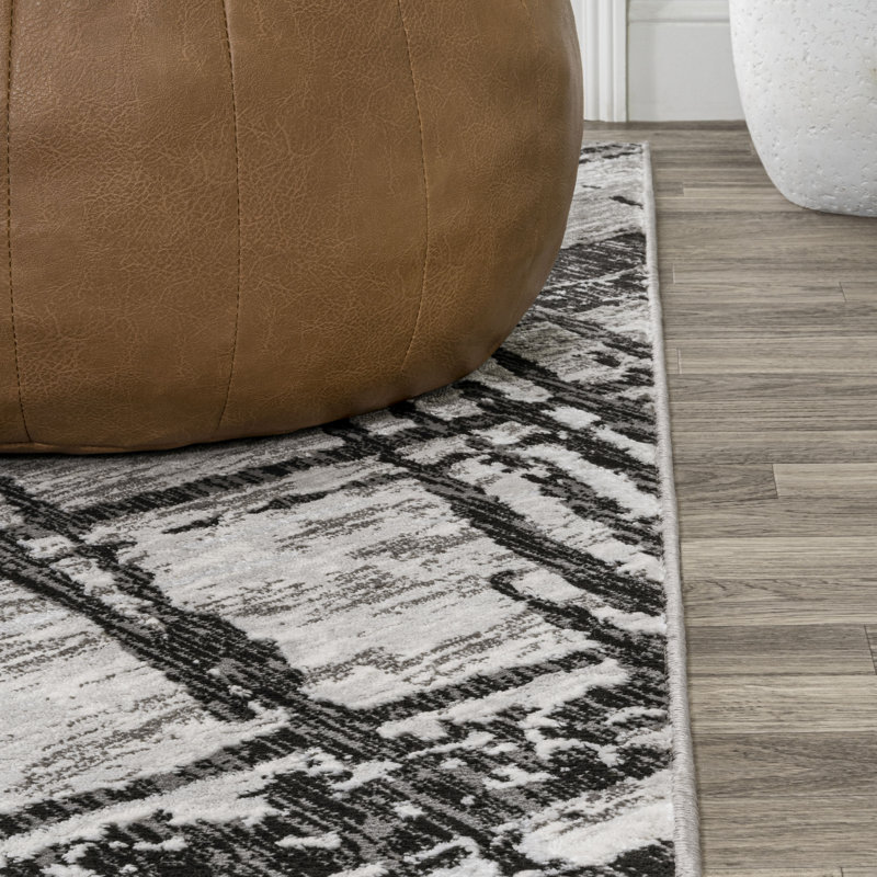 Blackmun Modern Abstract Black/Gray Rug, Runner 2' x 8'
