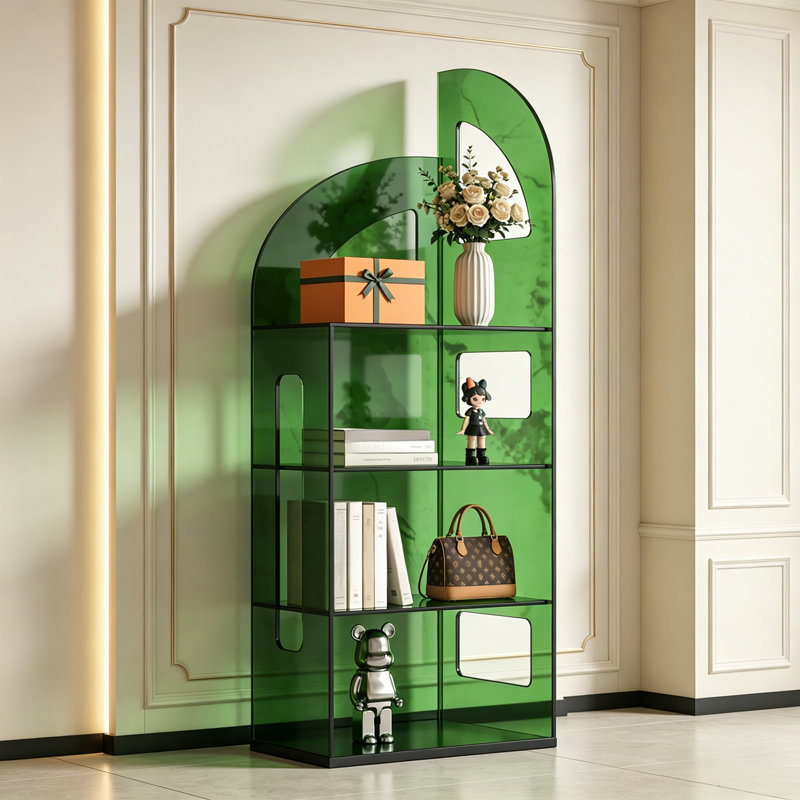 Bibliothèque moderne verte en acrylique, (4 tablettes) H 59,84 po x l 31,5 po x P 11,81 po