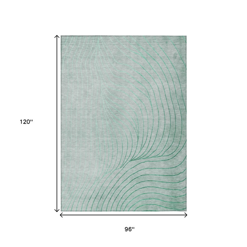 Tapis extérieur lavable abstrait vert menthe et argent 8 'x 10' Mint