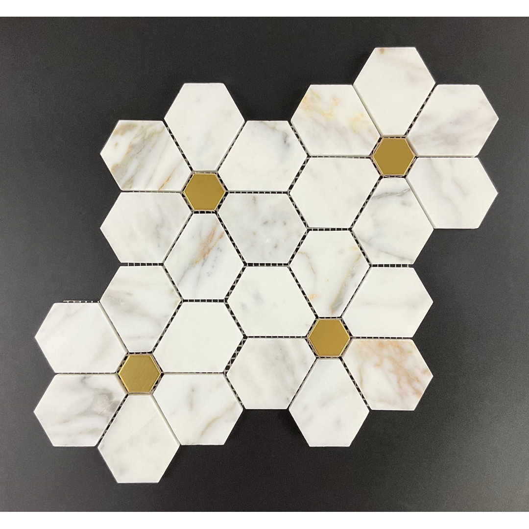 MFL Calacatta Marble & Gold Metal Large Flower Pattern Novelty Mosaic Wall and Floor Tile (Set of 10) ES Stone