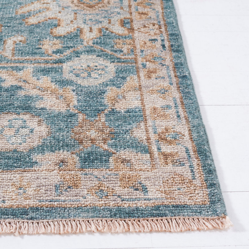 Oriental Hand-Knotted Blue / Beige Area Rug, Rectangle 6' x 9'