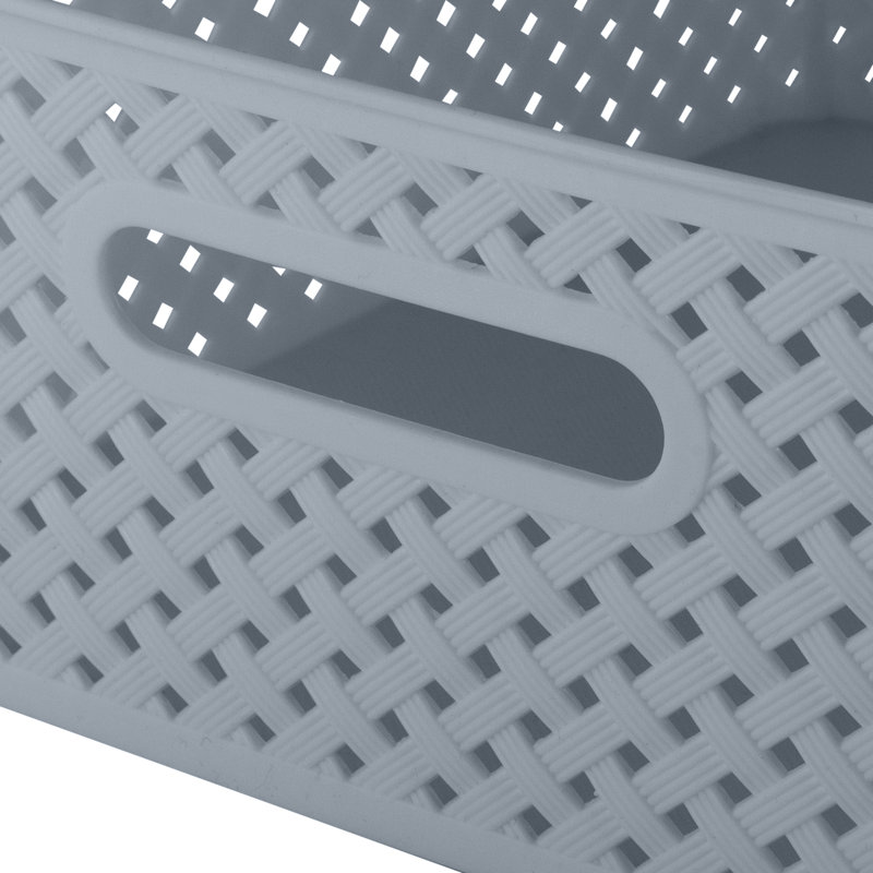 Gray Rectangular Resin Wicker Storage Bin Set
