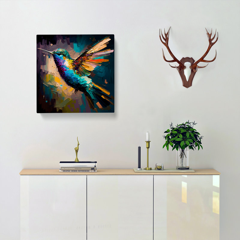 Hummingbird Palette Knife Painting - Wrapped Canvas