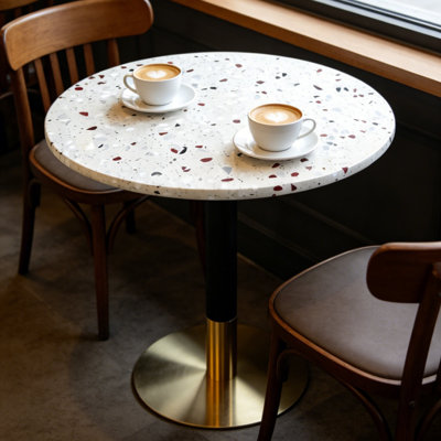 Round Terrazzo Dining Table – Tabletop & Base Included, Commercial & Residential Use For Café, Restaurant, Patio & Small Spaces