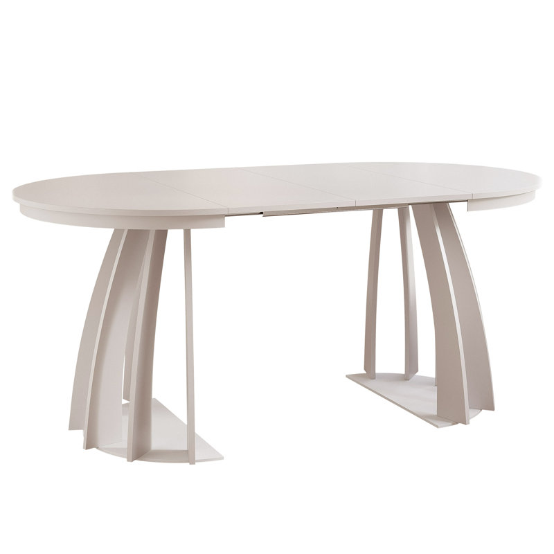 Extendable Round Dining Table, Beige, Beige