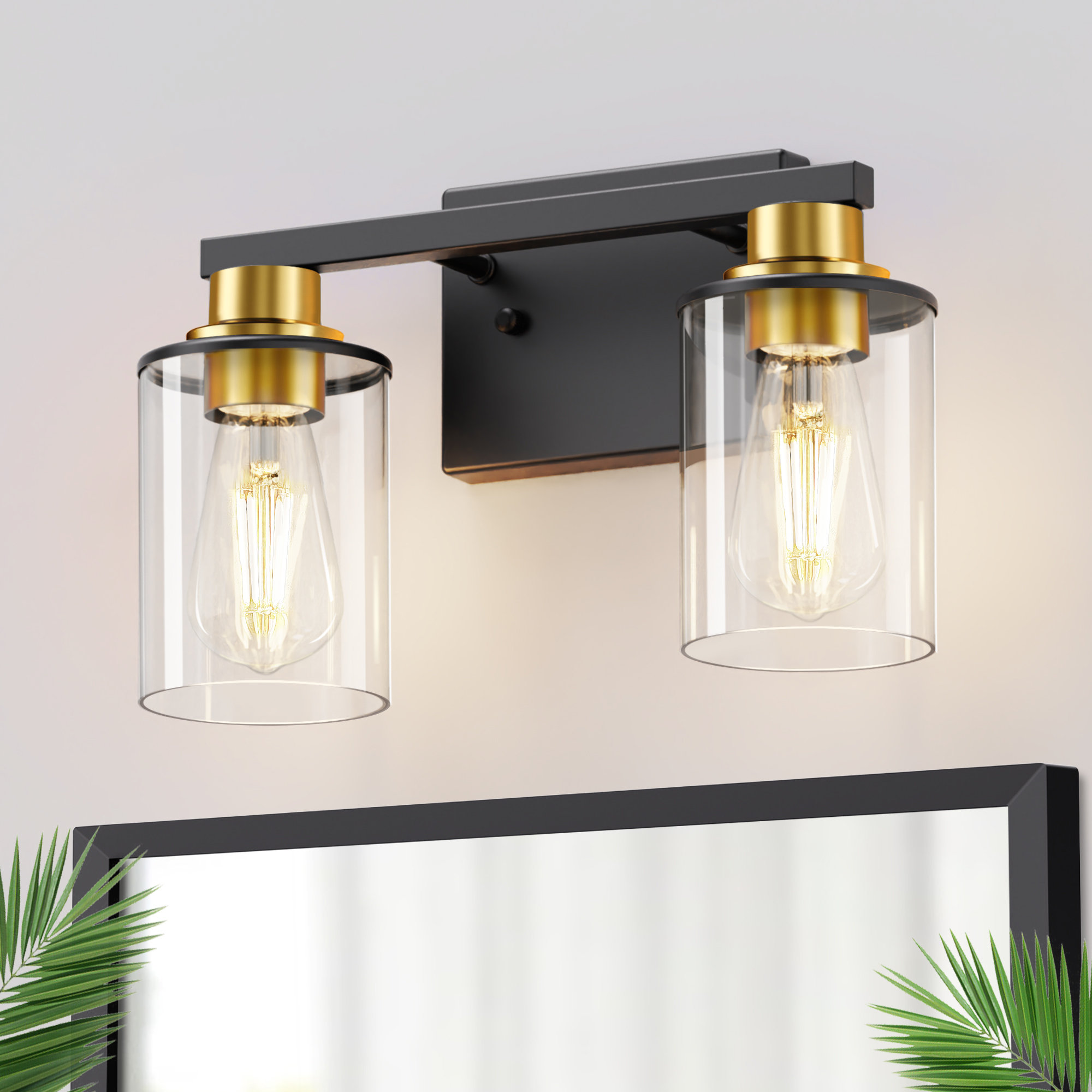 Ebern Designs Modern Dual Vanity Light Fixture With Glass Shades | Wayfair