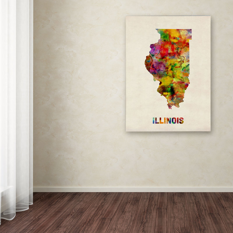 "illinois map" par michael tompsett, impression sur toile tendue encadrée, H 47 po x l 35 po x P 2 po