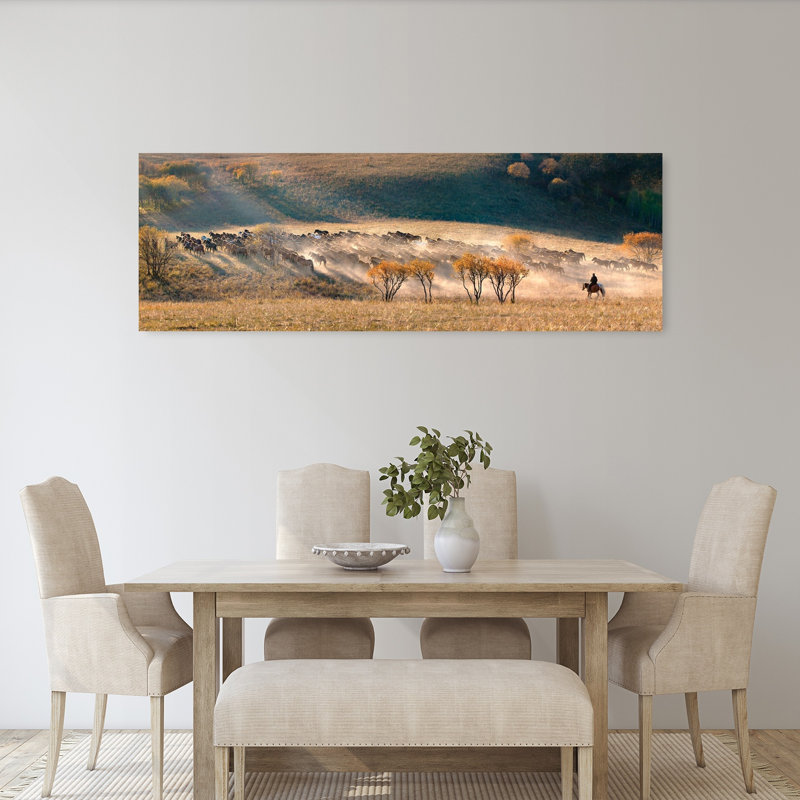 Dusty Autumn Horses 1 Piece Wrapped Canvas Panoramic Wall Art, 50.8 cm H x 152.4 cm W