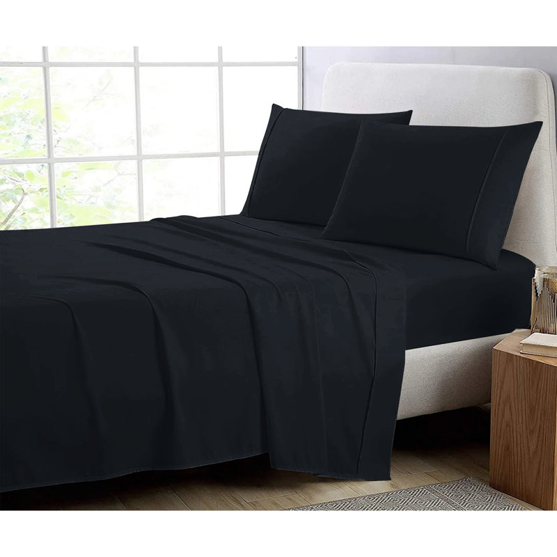 Super Soft 200 Thread Count Microfiber Brushed Fitted Bed Sheet, Single (3'), Black