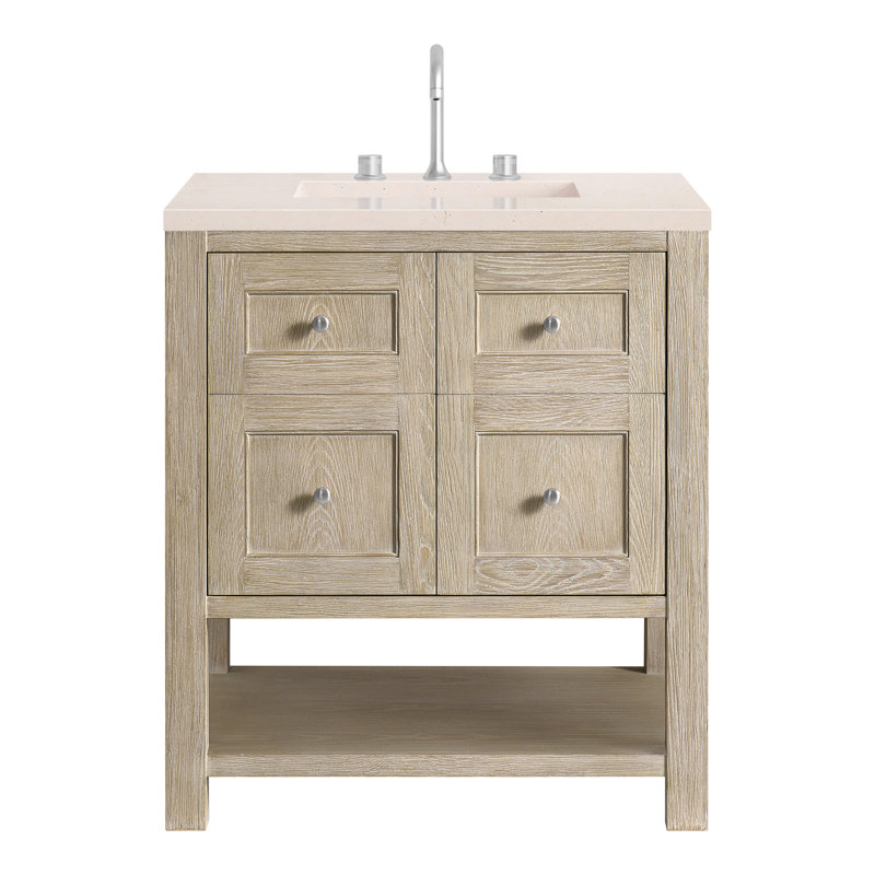 Breckenridge 30'' Single Bathroom Vanity with Top, Carrara White, Whitewashed Oak, 8" Widespread