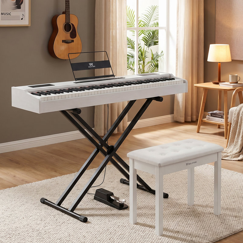 Ensemble d'instruments de musique en bois avec support réglable et banc Storge, White