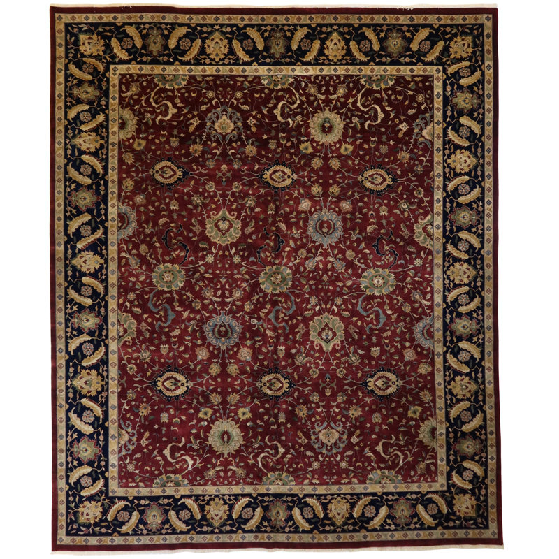 Oriental Hand-Knotted Wool Burgundy/Black/Ivory Area Rug