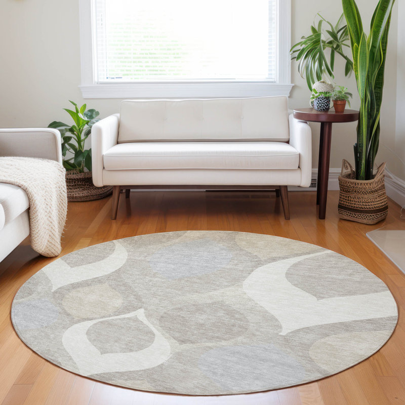 Premium Machine Washable Lisse Ivory Rug, Round 8'