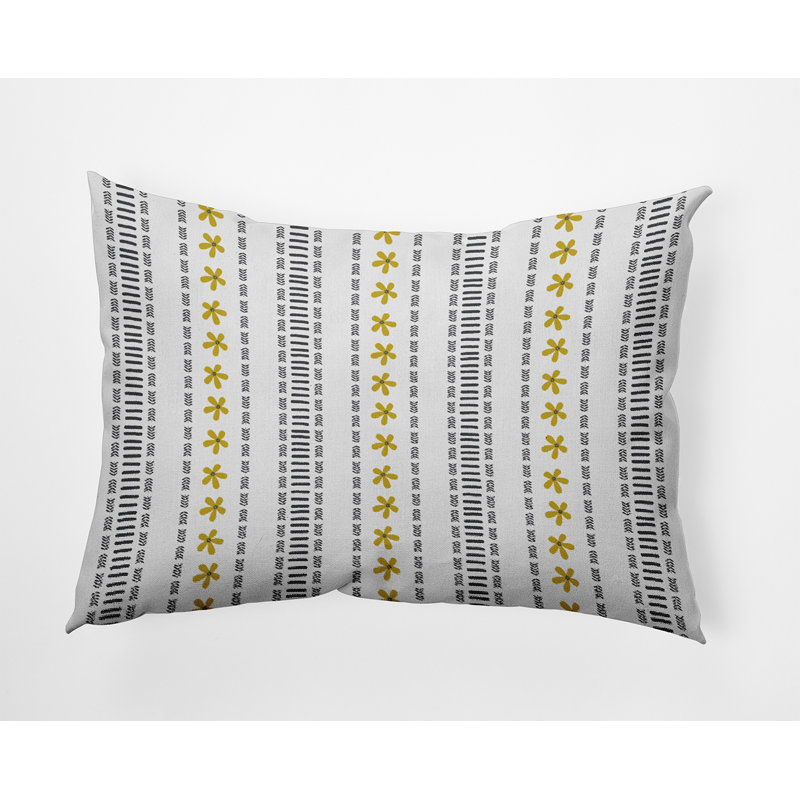 Outdoor Reversible Throw Pillow, Lemon/Gray Striped