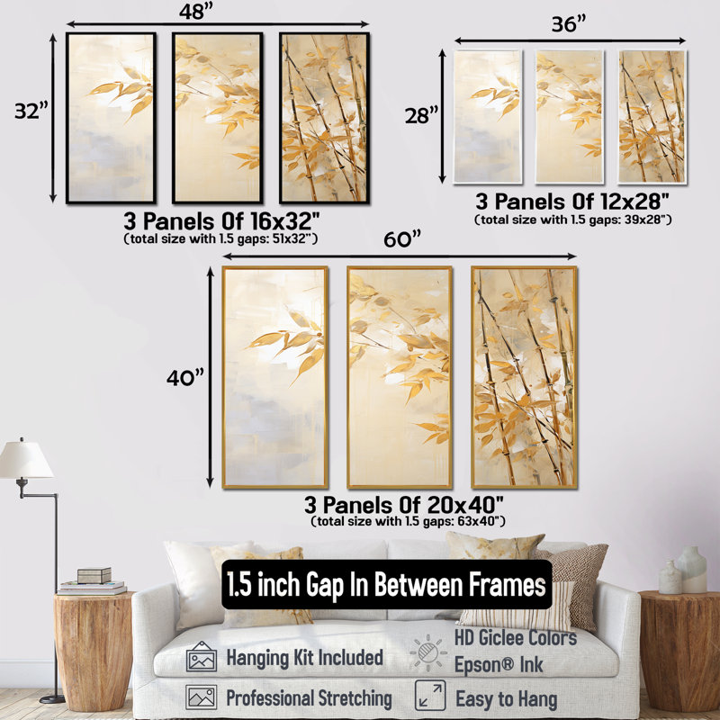 Zen Moment Bamboo - ensemble d'art mural en toile de bambou, Cadre naturel flottant, H 40 po x l 60 po x P 1 po