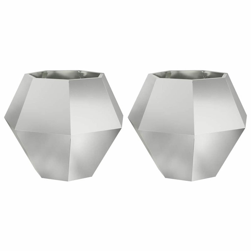  Planter 2 Pcs Silver Galvanised Steel, 60cm H x 75cm W x 75cm D