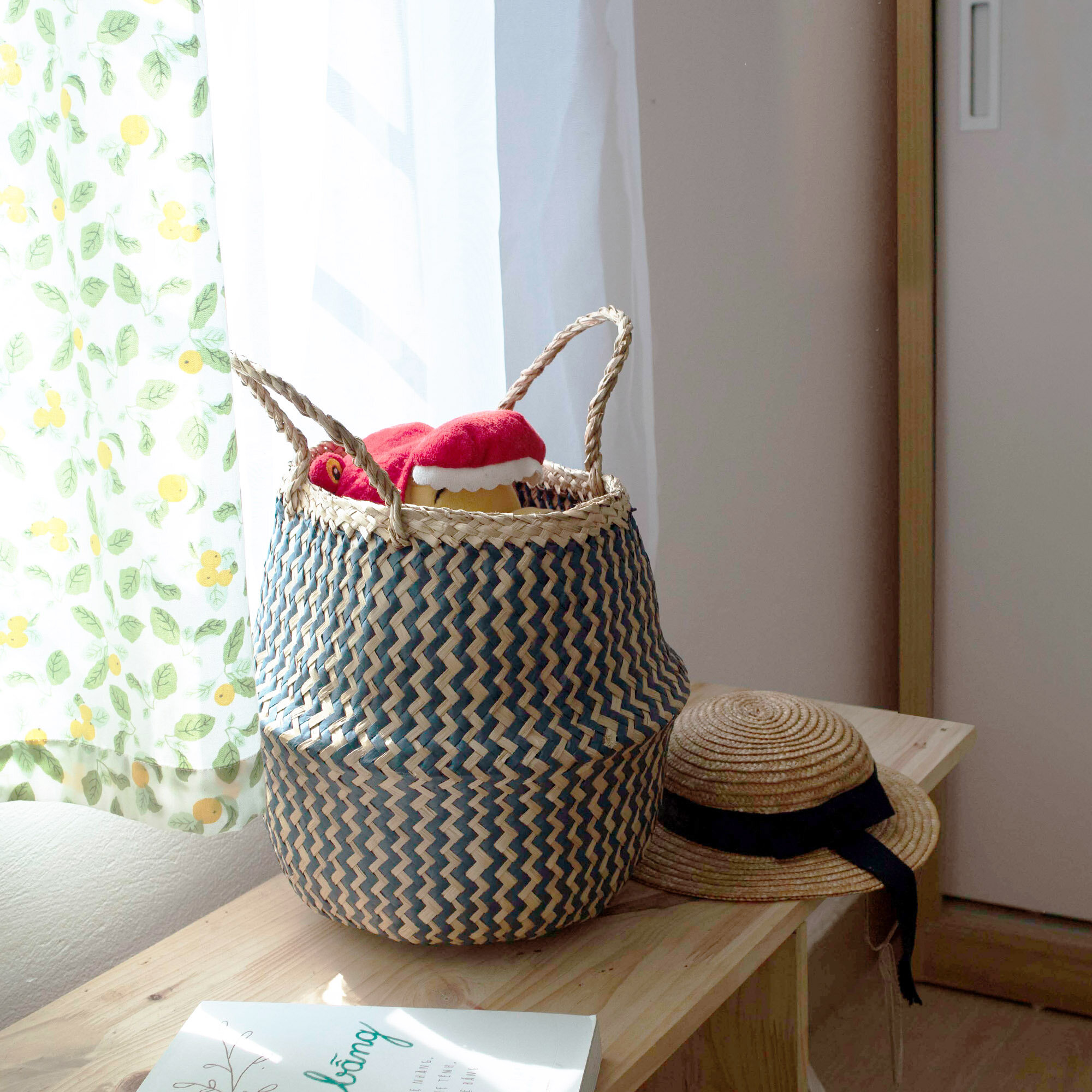 Plant Basket Small Seagrass Planter Baskets for Indoors, Woven Rattan Planters for Tall Indoor Plants with Handles, Wicker Boho Plant Pots