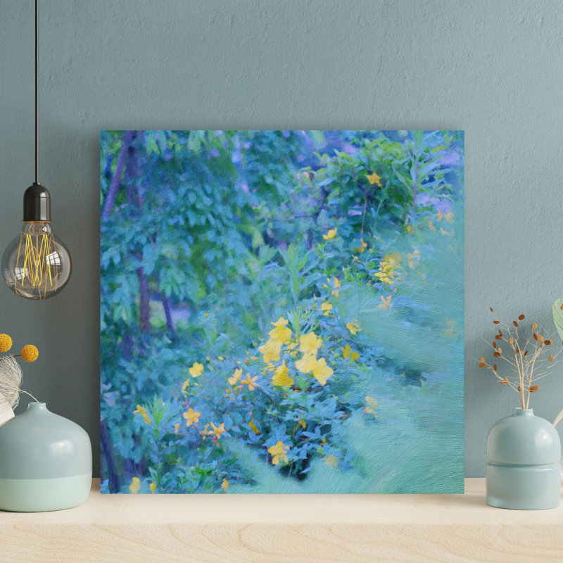 «Blue Tone Color with Yellow Flowers», reproduction d'art graphique sur toile tendue 1 pièce, H 12 po x l 12 po